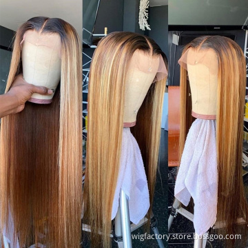 Highlight Wig glueless 13*4 lace frontal silky straight wave wigs, ombre straight wig, high quality real natural human wigs